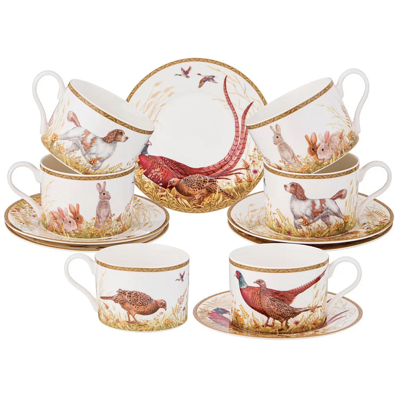 Чайный набор с изображением животных на 6 персон 12 предметов Hunting Porcelain Collection Белый Мульти Чайный набор с изображением животных на 6 персон 12 предметов Hunting Porcelain Collection Белый Мульти в Липецке | Loft Concept