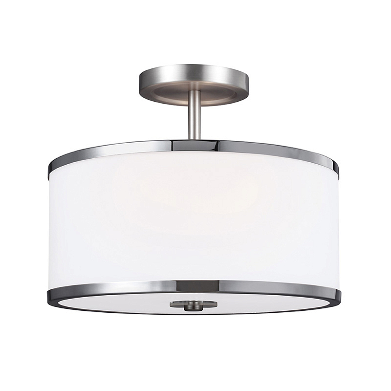 Потолочный светильник с цилиндрическим плафоомн из опалового матового стекла с металлическим обручем Feiss Никель Белый Хром в Липецке | Loft Concept 