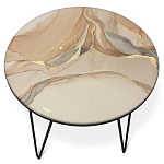 Стол журнальный с круглой столешницей из стекла на 3-х черных ножках Beige Marble варинант исполнения - 2 | Loft Concept в Липецке