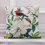 Декоративная подушка бежевая с изображением птица в саду Blooming Red Birds варинант исполнения - 2 | Loft Concept в Липецке