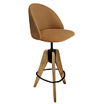 Барный стул со спинкой и металлической подставкой на 3-х деревянных ножках Горчичный Велюр Vendramin Chair варинант исполнения - 1 | Loft Concept в Липецке