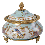 Шкатулка с крышкой из голубого фарфора с риунком птиц и цветов Blue Garden варинант исполнения - 1 | Loft Concept в Липецке