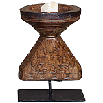 Подсвечник из массива тика на металлической подставке Wooden Carved Candlestick варинант исполнения - 1 | Loft Concept в Липецке