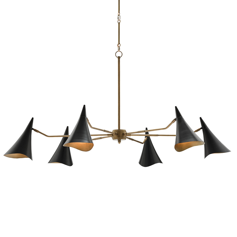 Люстра с 6-ю черными конусообразными плафонами Contrasting Lamps Черный Латунь Люстра с 6-ю черными конусообразными плафонами Contrasting Lamps Черный Латунь в Липецке | Loft Concept
