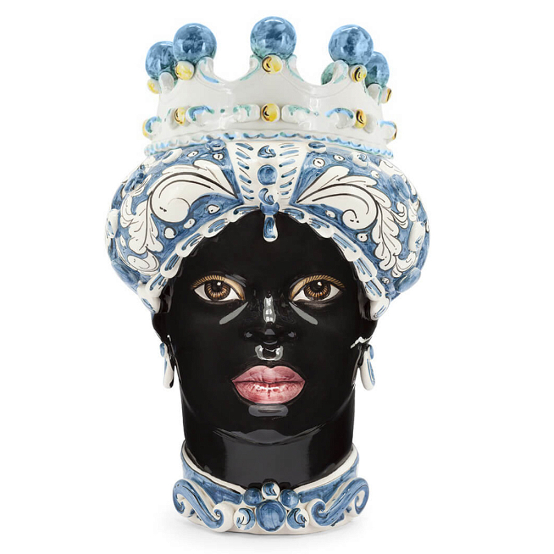 Ваза VASE MORO LADY ORNATE H41 blue Синий Черный Ваза VASE MORO LADY ORNATE H41 blue Синий Черный в Липецке | Loft Concept