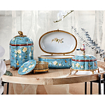 Ваза голубая с крышкой и цветочным узором Genuine Chinese Classics варинант исполнения - 3 | Loft Concept в Липецке