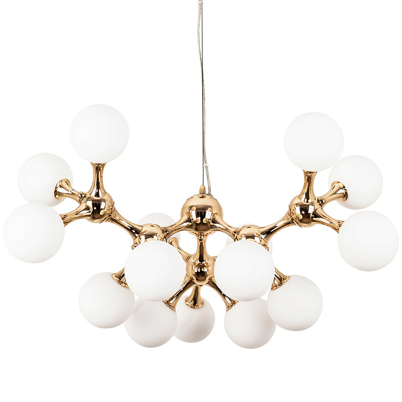 Люстра с плафонами из стеклянных шаров Pearls Suspension Gold Chandelier Глянцевое золото Белое матовое стекло Люстра с плафонами из стеклянных шаров Pearls Suspension Gold Chandelier Глянцевое золото Белое матовое стекло в Липецке | Loft Concept