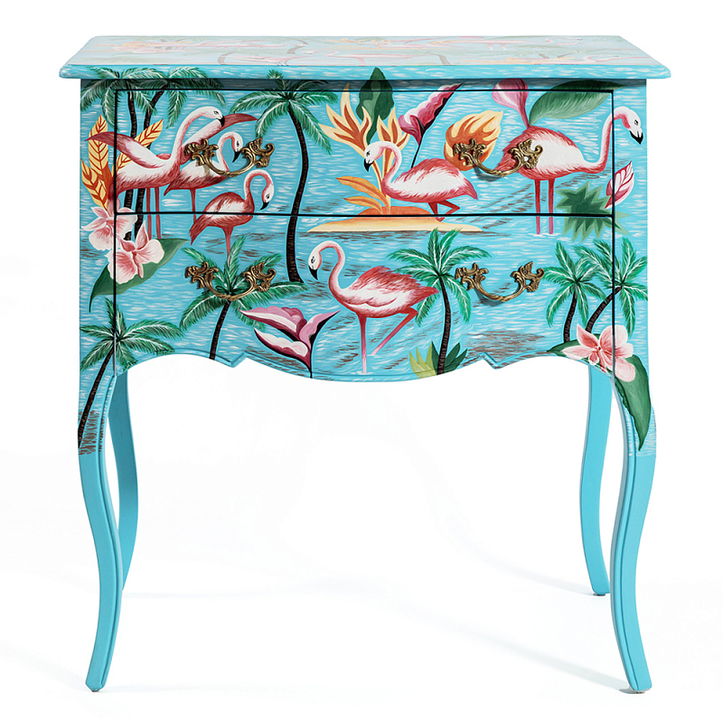 Комод с росписью Розовый фламинго L.XV CHEST OF DRAWERS Flowers with Flamingo Голубой Мульти Комод с росписью Розовый фламинго L.XV CHEST OF DRAWERS Flowers with Flamingo Голубой Мульти в Липецке | Loft Concept