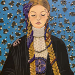 Панно ручная вышивка бисером Портрет девушки в голубых тонах варинант исполнения - 2 | Loft Concept в Липецке