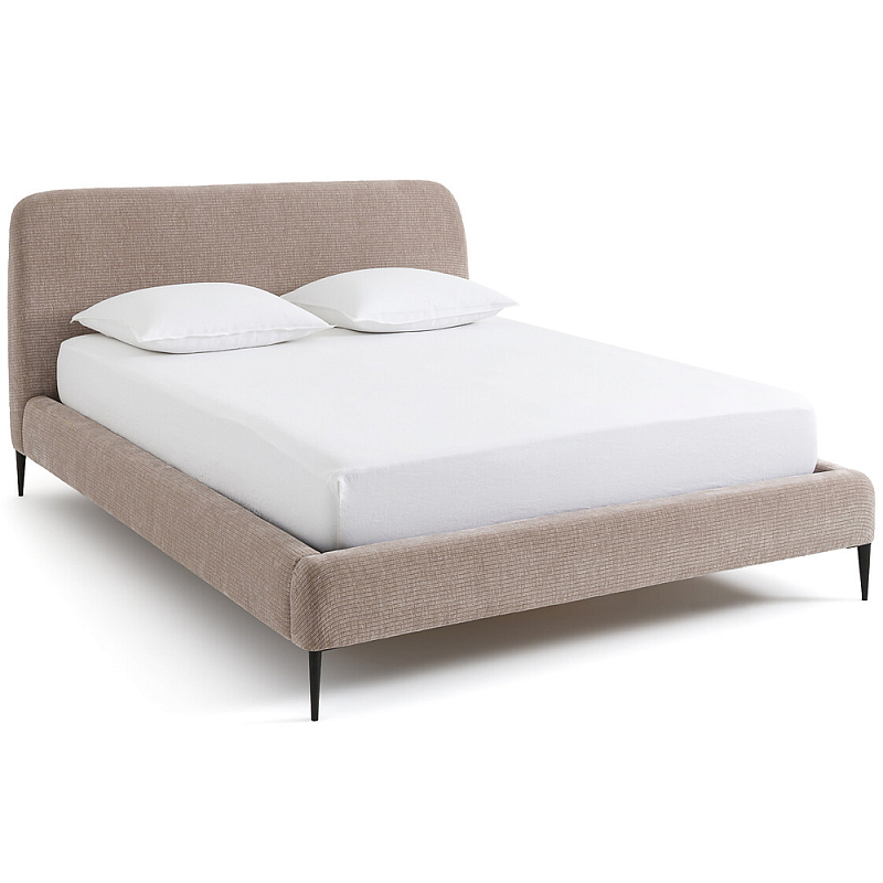 Кровать с обивкой велюр Hazel Velour Beige Bed Бежевый Черный Кровать с обивкой велюр Hazel Velour Beige Bed Бежевый Черный в Липецке | Loft Concept