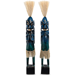 Комплект из 2-х деревянных статуэток Asmat Straw Headdress Statuettes Blue варинант исполнения - 7 | Loft Concept в Липецке