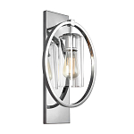 Бра цвета хром с круглой рамой и цилиндрическим прозрачным стеклянным плафоном на прямоугольном основании Feiss варинант исполнения - 1 | Loft Concept в Липецке