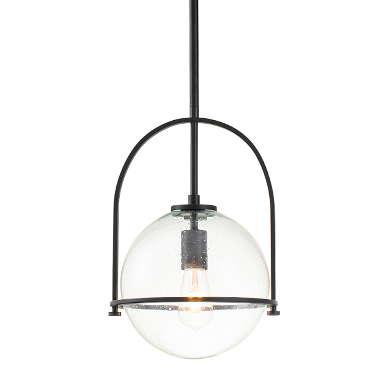 Подвесной светильник с прозрачным плафоном в форме шара в арочной подвеске Hinkley Латунь Прозрачное Стекло Черный Никель в Липецке | Loft Concept 