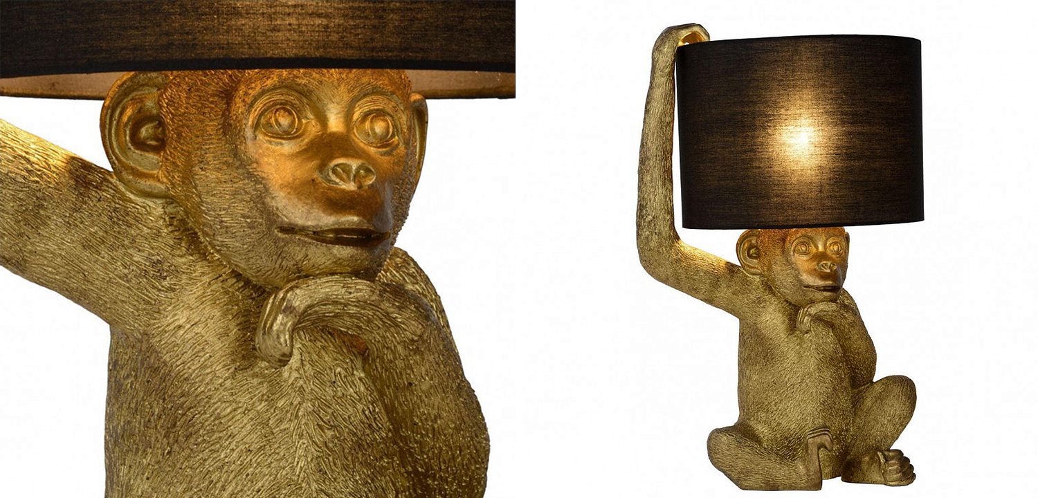 Настольная лампа с Золотой Обезьяной Monkey holding a lampshade Настольная лампа с Золотой Обезьяной Monkey holding a lampshade - Loft-Concept в Липецке