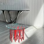 Дизайнерский журнальный стол с круглой прозрачной столешницей и основанием в виде красных металлических тросов Wires варинант исполнения - 2 | Loft Concept в Липецке