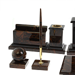 Настольный письменный набор с часами из природного камня обсидиана  Gift for Manager варинант исполнения - 4 | Loft Concept в Липецке