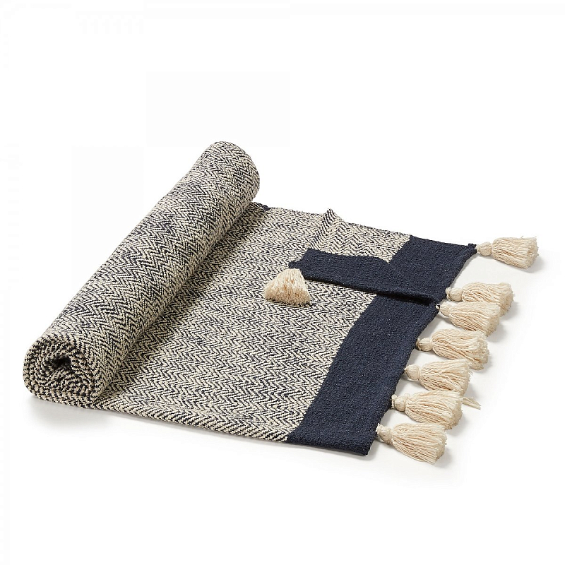 Плед Plaid Chevron Tassels Бежевый Синий в Липецке | Loft Concept 