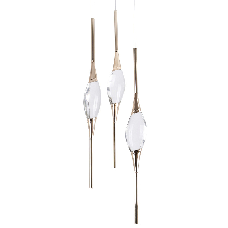 Подвесной светильник с 3-мя хрустальными плафонами Renee Golden Glass Drops Trio Light Золотой Прозрачное Стекло Подвесной светильник с 3-мя хрустальными плафонами Renee Golden Glass Drops Trio Light Золотой Прозрачное Стекло в Липецке | Loft Concept