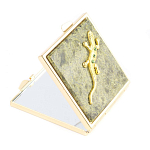 Зеркало двухстороннее квадратное из натурального камня Змеевик с декоративной вставкой в виде ящерицы Gold Stone Mirrors варинант исполнения - 1 | Loft Concept в Липецке