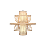 Подвесной светильник фигурный из деревянных прутьев с плафоном из натуральной ткани Light Inside the Cell варинант исполнения - 2 | Loft Concept в Липецке