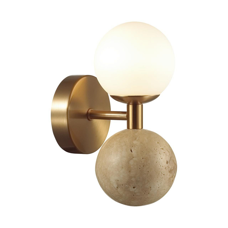 Бра с шарообразным матовым плафоном и шаром из камня на металлическом основании Orb Essence Латунь Белый Белый Мрамор Bianco Черный Мрамор Nero Бежевый в Липецке | Loft Concept 