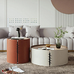 Круглый кофейный стол Baxter Leather Coffee Table варинант исполнения - 2 | Loft Concept в Липецке