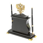 Часы настольные с Гербом России и 2-мя шариковыми ручками в комплекте Stone Clock варинант исполнения - 7 | Loft Concept в Липецке