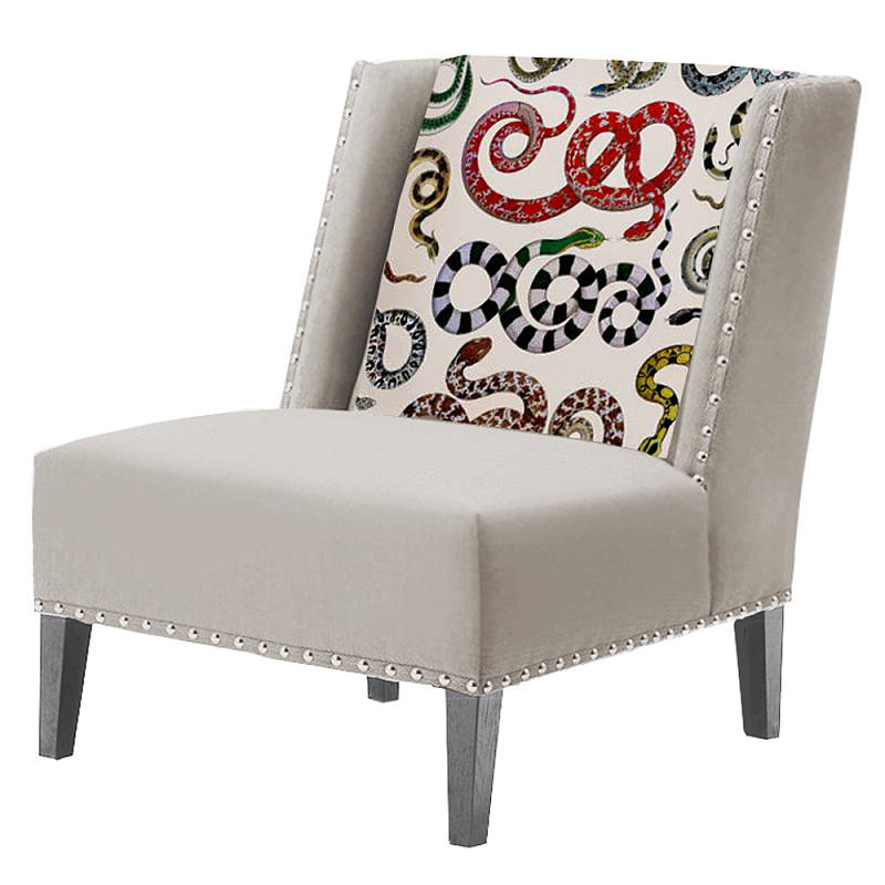 FUN Armchair Snakes Beige Дизайнерское кресло с цветным принтом Бежево-серый FUN Armchair Snakes Beige Дизайнерское кресло с цветным принтом Бежево-серый в Липецке | Loft Concept