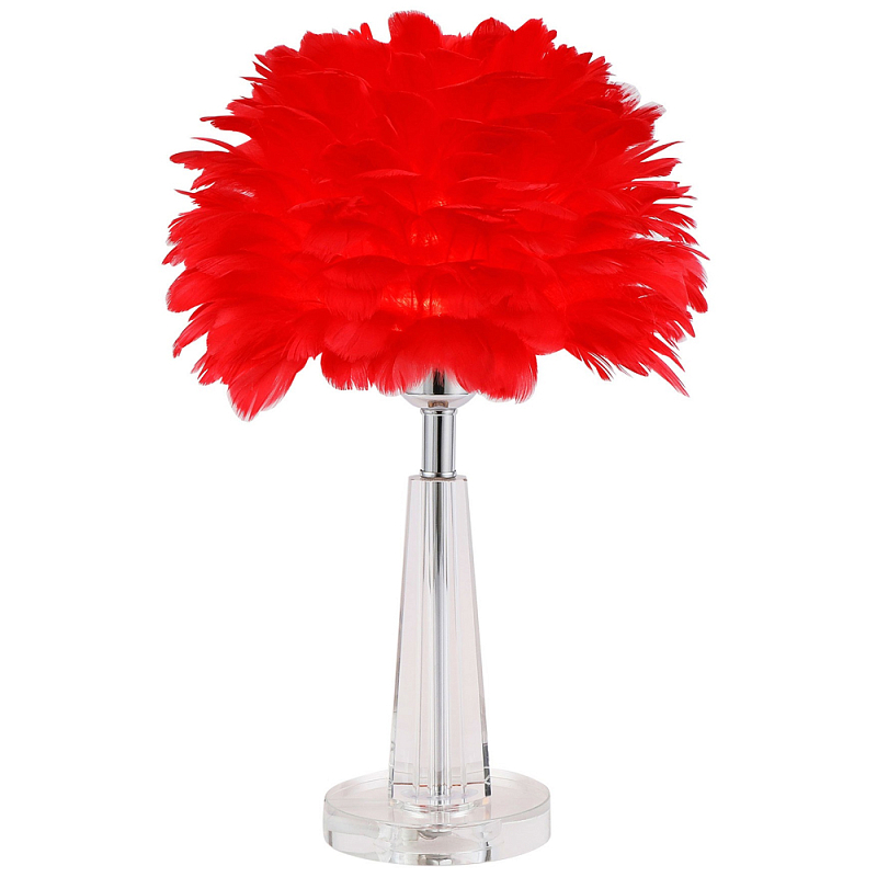 Настольная лампа с перьями Plumage Red Table Lamp Красный Хром Прозрачное Стекло Настольная лампа с перьями Plumage Red Table Lamp Красный Хром Прозрачное Стекло в Липецке | Loft Concept