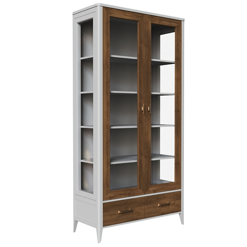 Витрина из массива бука двухдверная Tasteful Furniture Слоновая кость  Дуб темный Прозрачное Стекло в Липецке | Loft Concept 