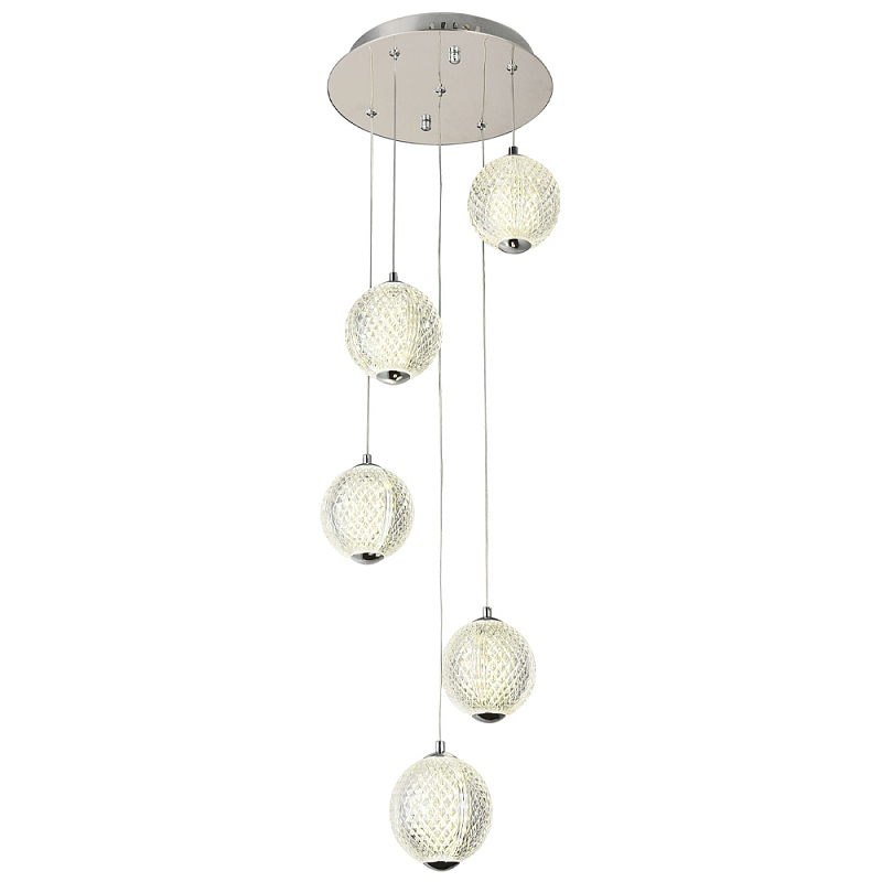 Каскадная люстра с 5-ю плафонами из акрила в виде шара Felice Chandelier Chrome Хром Прозрачный Каскадная люстра с 5-ю плафонами из акрила в виде шара Felice Chandelier Chrome Хром Прозрачный в Липецке | Loft Concept