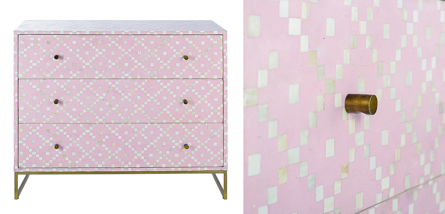 Комод инкрустация костью Pink Indian Bone Inlay 3 drawer Розовый Комод инкрустация костью Pink Indian Bone Inlay 3 drawer Розовый - Loft-Concept в Липецке