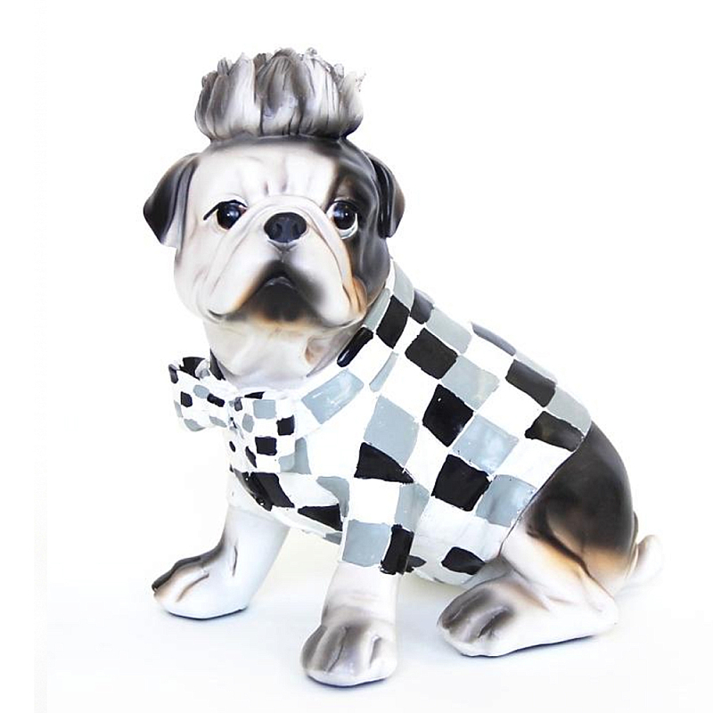 Статуэтка собака в клетчатой куртке Fashionable Dogs Cell Серый Белый Голубой Статуэтка собака в клетчатой куртке Fashionable Dogs Cell Серый Белый Голубой в Липецке | Loft Concept