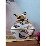 Шкатулка фиолетового цвета с рисунком бабочек и крышкой с фигуркой птицы на ветке Eden Garden варинант исполнения - 8 | Loft Concept в Липецке