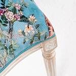 Стул из массива бука бирюзовый с изображением птиц и цветов Turquoise Beige Chinoiserie Birds Garden Chair варинант исполнения - 4 | Loft Concept в Липецке