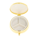 Таблетница карманная круглая с 3-мя отделениями с зеркалом и накладкой из натурального камня Соколиный глаз Gold Stone Pillboxes варинант исполнения - 3 | Loft Concept в Липецке