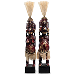 Комплект из 2-х деревянных статуэток Asmat Straw Headdress Statuettes Red Tattoo варинант исполнения - 4 | Loft Concept в Липецке