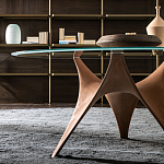 Дизайнерский круглый обеденный стол стеклянный с фигурным подстольем из цемента ARC Dining Table варинант исполнения - 4 | Loft Concept в Липецке