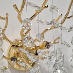 Бра золотого цвета с декоративными ветвями и прозрачными подвесками в форме листьев Droplet Chandelier варинант исполнения - 4 | Loft Concept в Липецке