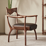 Стул деревянный с мягким сиденьем из коричневой натуральной кожи Moon Walnut Furniture варинант исполнения - 11 | Loft Concept в Липецке