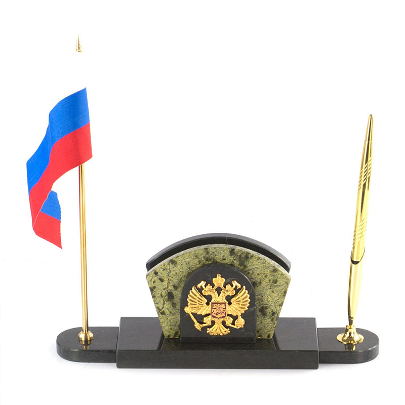 Визитница настольная с гербом и флагом России из природного камня змеевик Successful Leader Золотой Черный Визитница настольная с гербом и флагом России из природного камня змеевик Successful Leader Золотой Черный в Липецке | Loft Concept