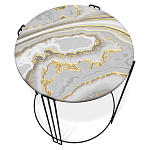 Стол журнальный круглый с серой столешницей из стекла на 4-х черных ножках Gray and Gold Marble варинант исполнения - 2 | Loft Concept в Липецке