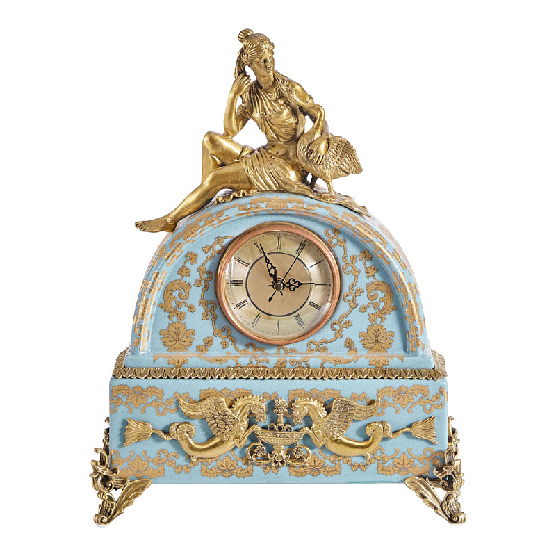 Часы настольные с фигуркой в виде девушки Eden Garden Голубой Бронза в Липецке | Loft Concept 