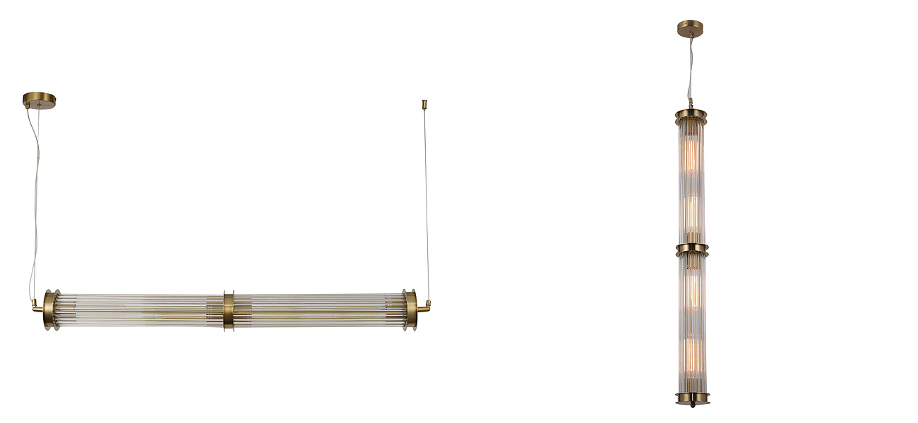 Люстра с рифленым плафоном Glass Tube Brass Люстра с рифленым плафоном Glass Tube Brass - Loft-Concept в Липецке