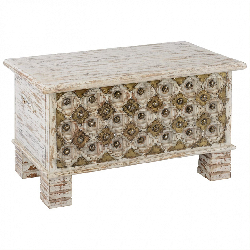 Сундук Antique Indian chest with pearls Кремовый Винтажная латунь Сундук Antique Indian chest with pearls Кремовый Винтажная латунь в Липецке | Loft Concept