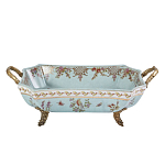 Блюдо прямоугольное из голубого фарфора с ручками и рисунком птиц и цветов Blue Garden варинант исполнения - 1 | Loft Concept в Липецке