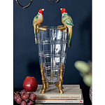Ваза из прозрачного стекла с бронзовыми ножками и фигурками попугаев Eden Garden porcelain and bronze варинант исполнения - 1 | Loft Concept в Липецке