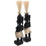 Комплект из 2-х деревянных статуэток Asmat Straw Headdress Statuettes Black Colorful Tattoo варинант исполнения - 2 | Loft Concept в Липецке