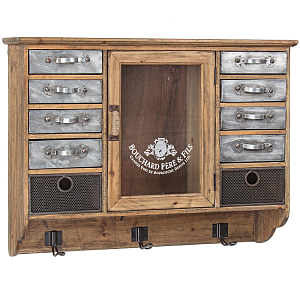 Полка в винтажном стиле с витриной и металлическими выдвижными ящиками Vintage Wood Shelf