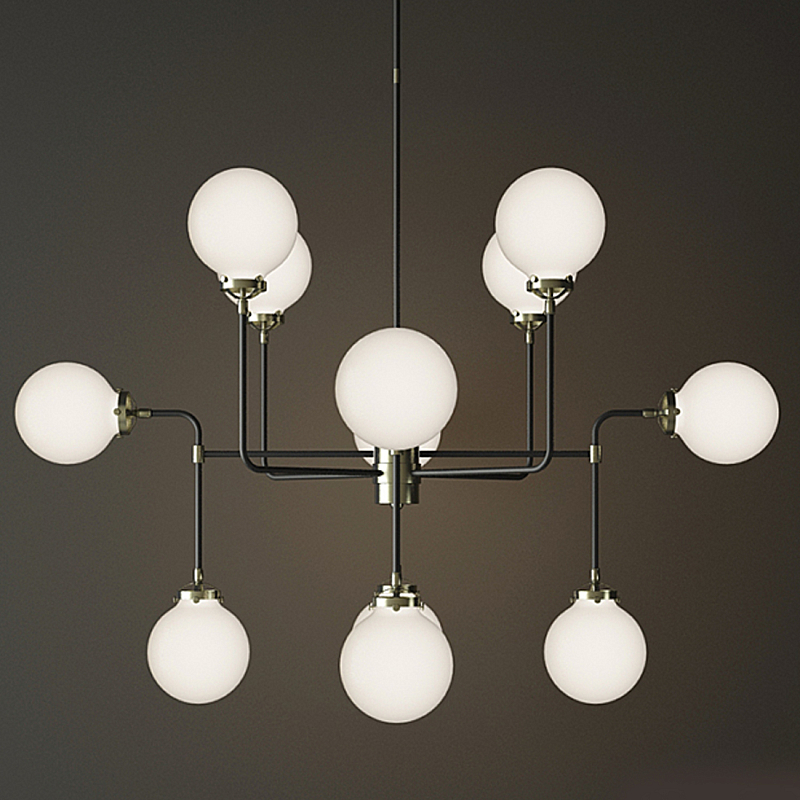 Люстра БИСТРО GLOBE MILK  GLASS SILVER CHANDELIER 12 Черный Серебряный Белый в Липецке | Loft Concept 